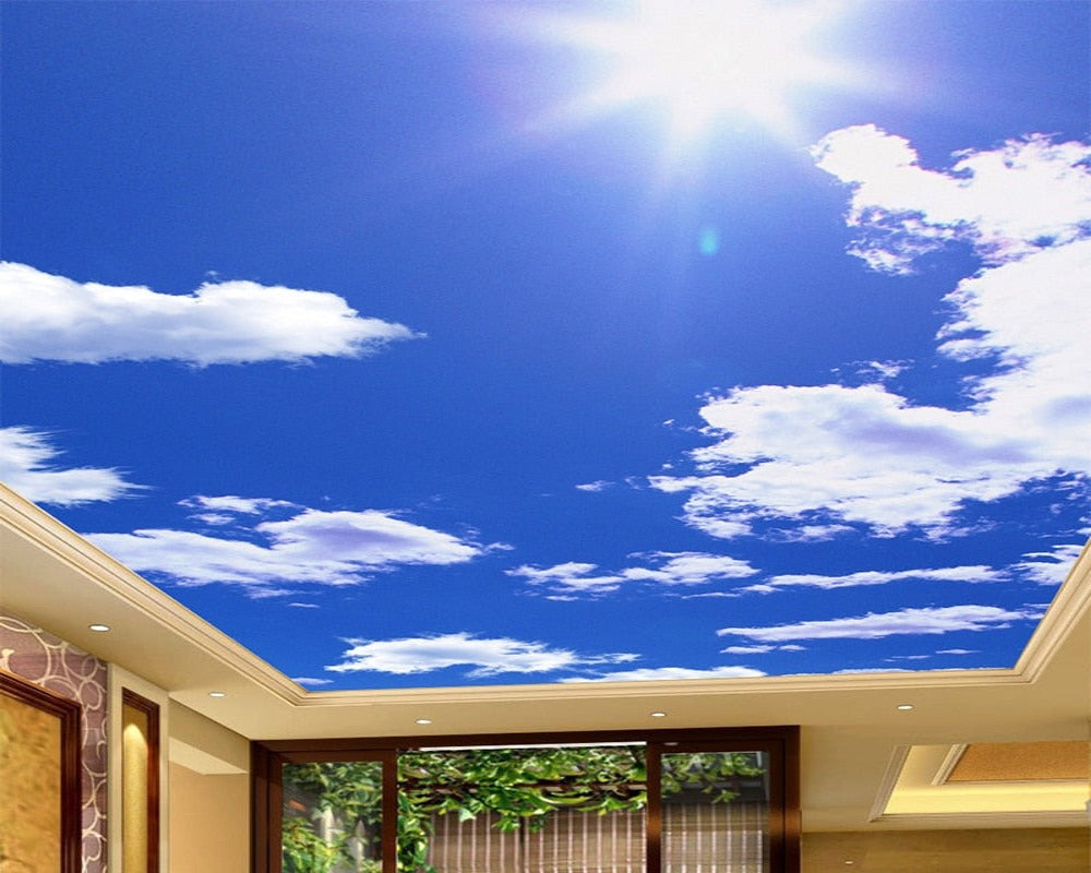 3D Ceiling Paper Blue & White Clouds SKU# WAL0171